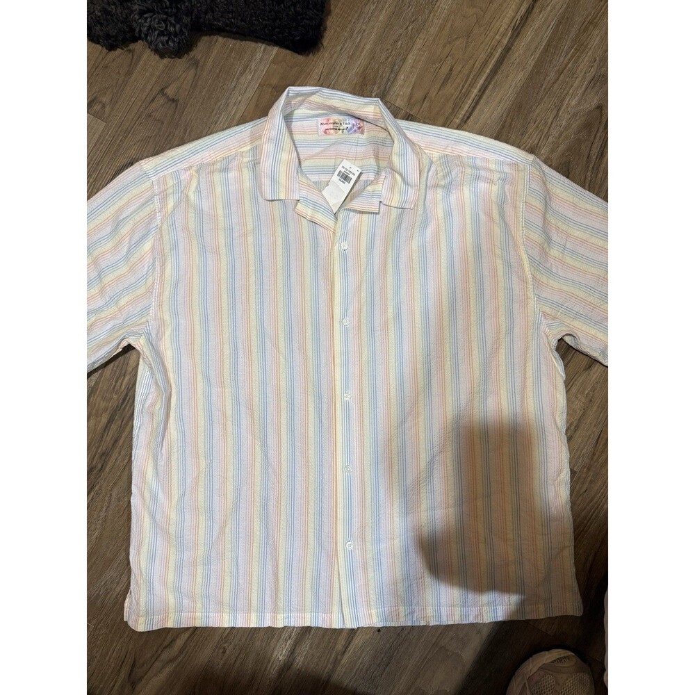 Abercrombie Fitch Trever Project Seersucker Rainbow Striped 2x Mens Short Button